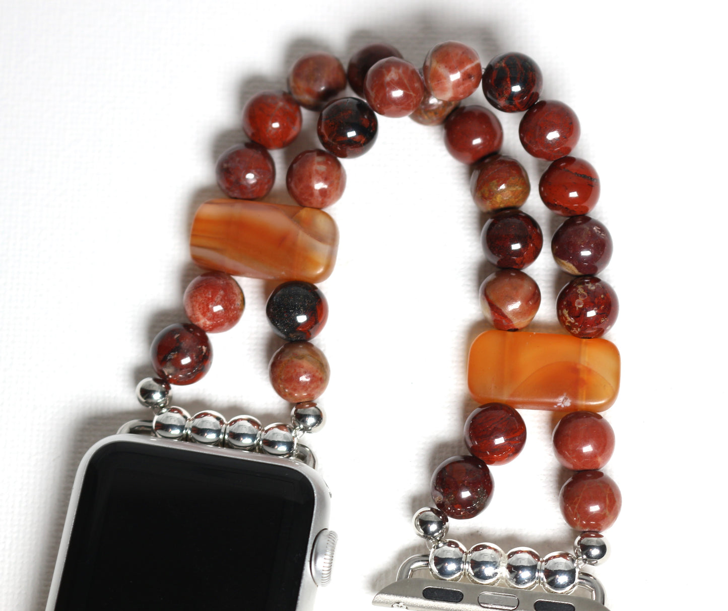 Red Flower Jasper and Carnelian Gemstone Smartwatch Bracelet Handmade Watch Band for Apple Watch