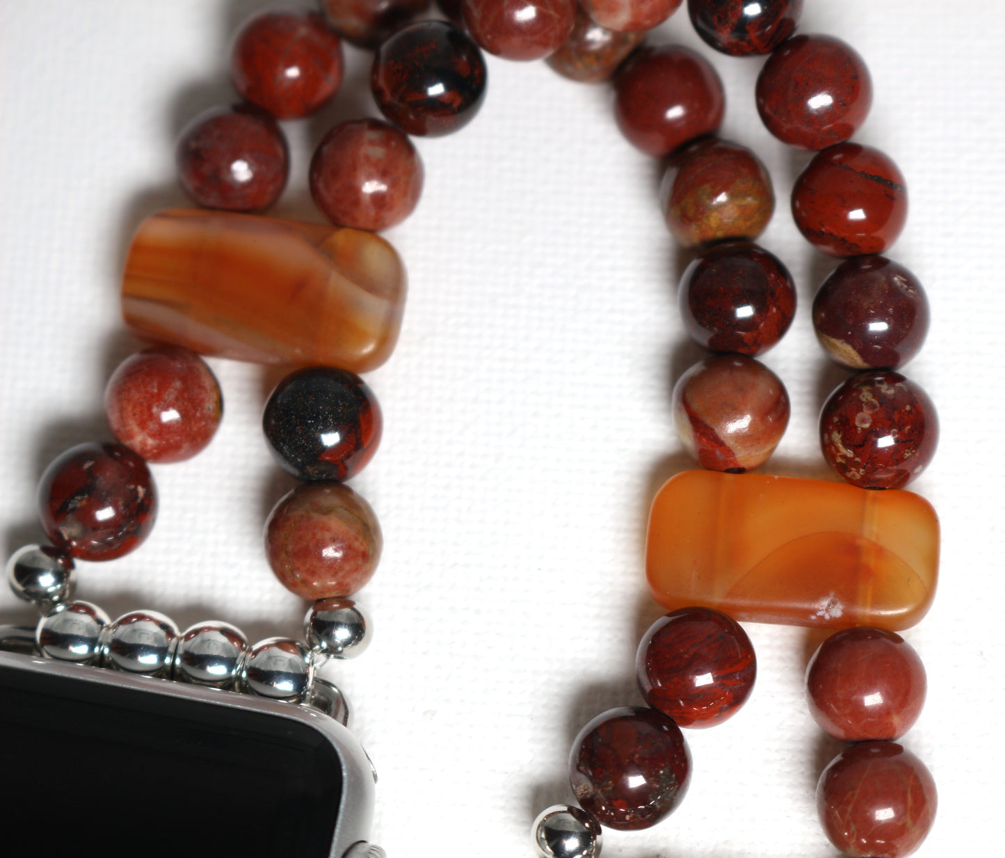 Red Flower Jasper and Carnelian Gemstone Smartwatch Bracelet Handmade Watch Band for Apple Watch