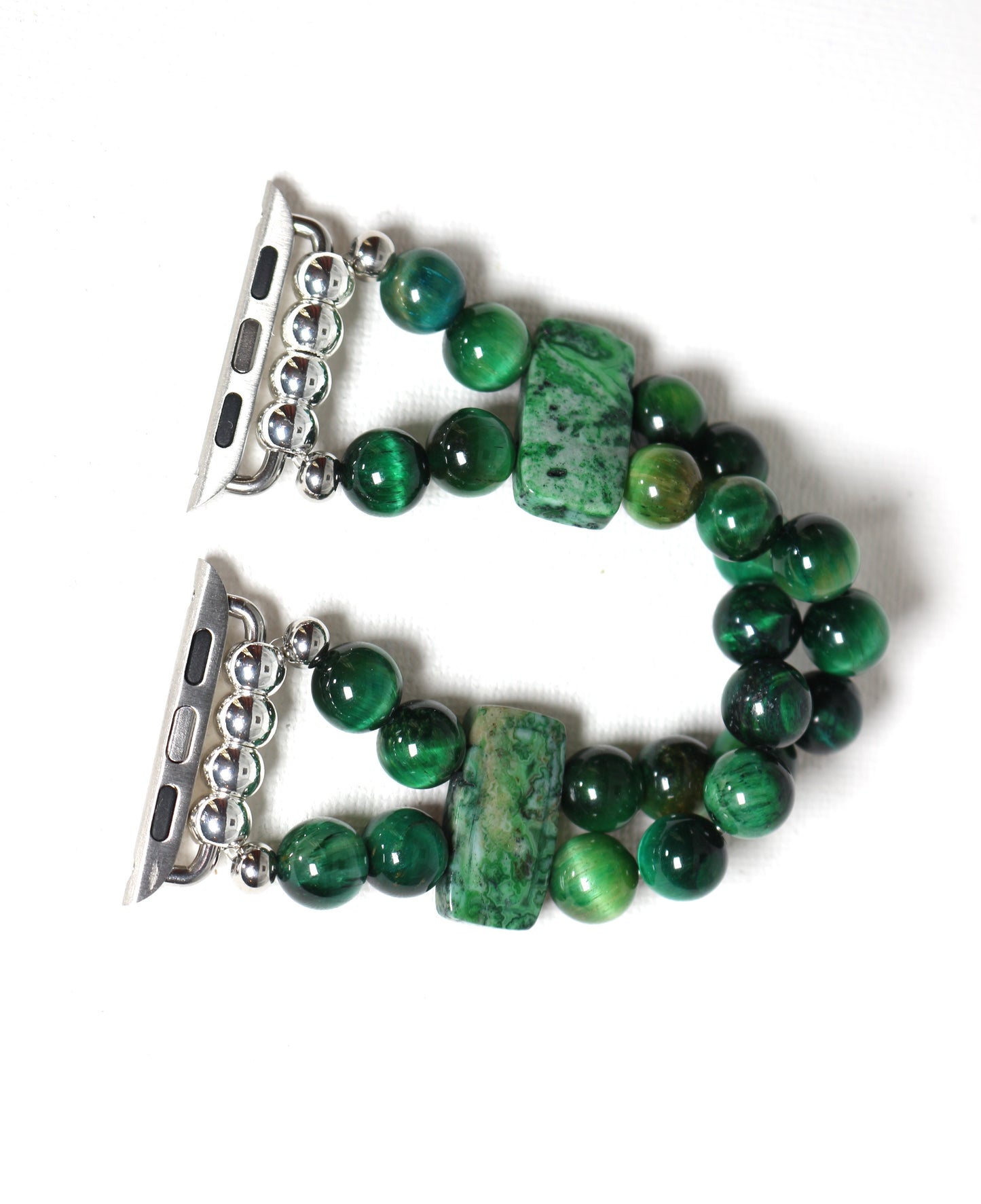 Green Tigers Eye and Crazy Lace Agate Gemstone Smartwatch Bracelet Watch Band for Apple Watch