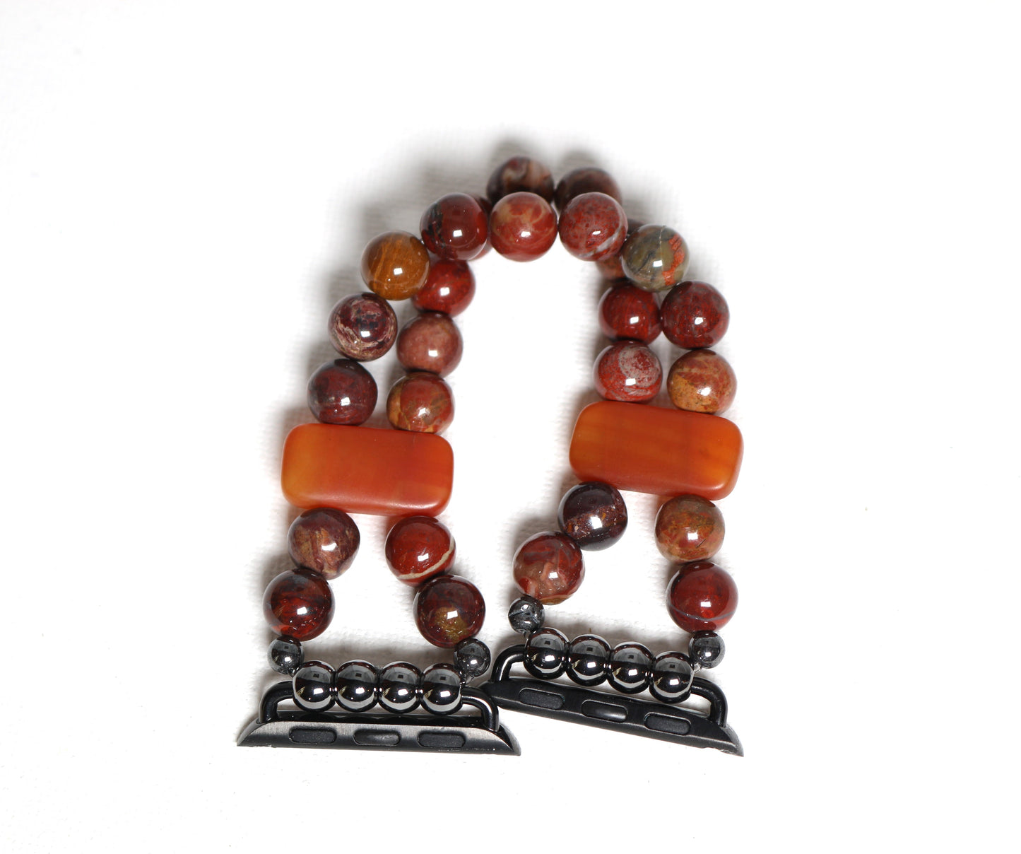 Red Flower Jasper and Carnelian Gemstone Smartwatch Bracelet Handmade Watch Band for Apple Watch