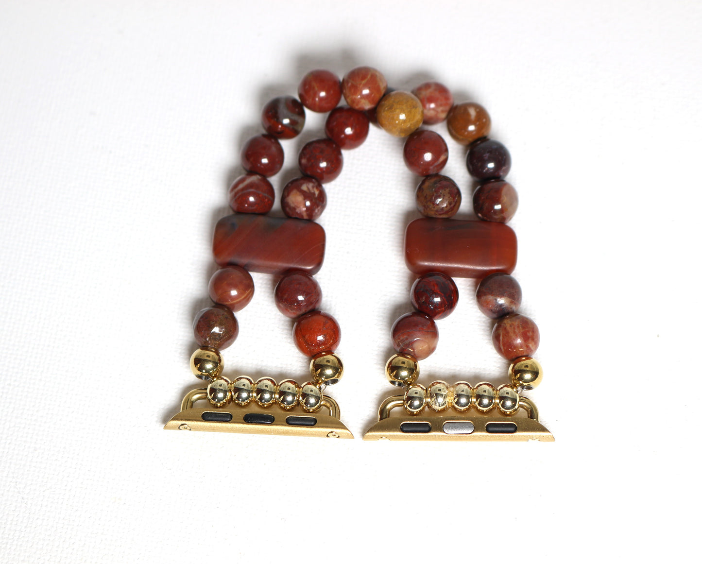 Red Flower Jasper and Carnelian Gemstone Smartwatch Bracelet Handmade Watch Band for Apple Watch