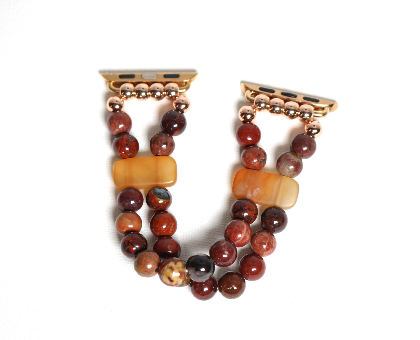 Red Flower Jasper and Carnelian Gemstone Smartwatch Bracelet Handmade Watch Band for Apple Watch