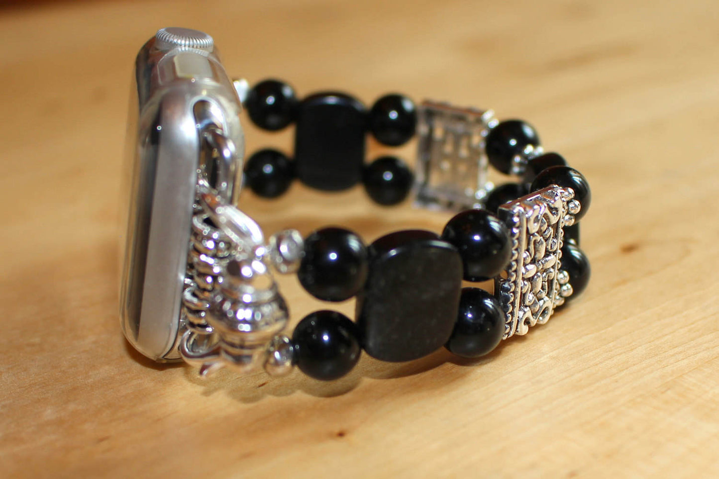 Black Onyx & Obsidian Apple Watch Band | Handmade Gemstone Bracelet