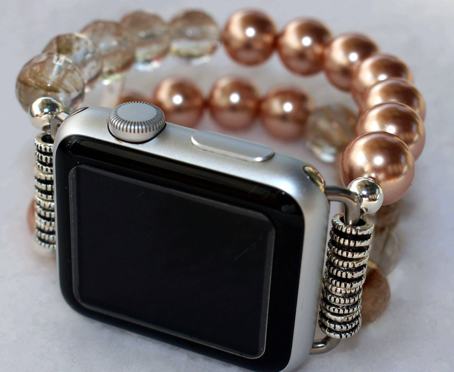 Rose Pearls and Rutilated Quartz Smartwatch Band for Apple Watch