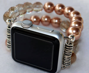 Watch Band for Apple Watch, Rose Pearls and Rutilated Quartz