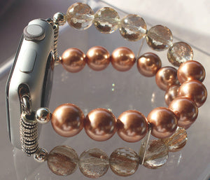 Watch Band for Apple Watch, Rose Pearls and Rutilated Quartz