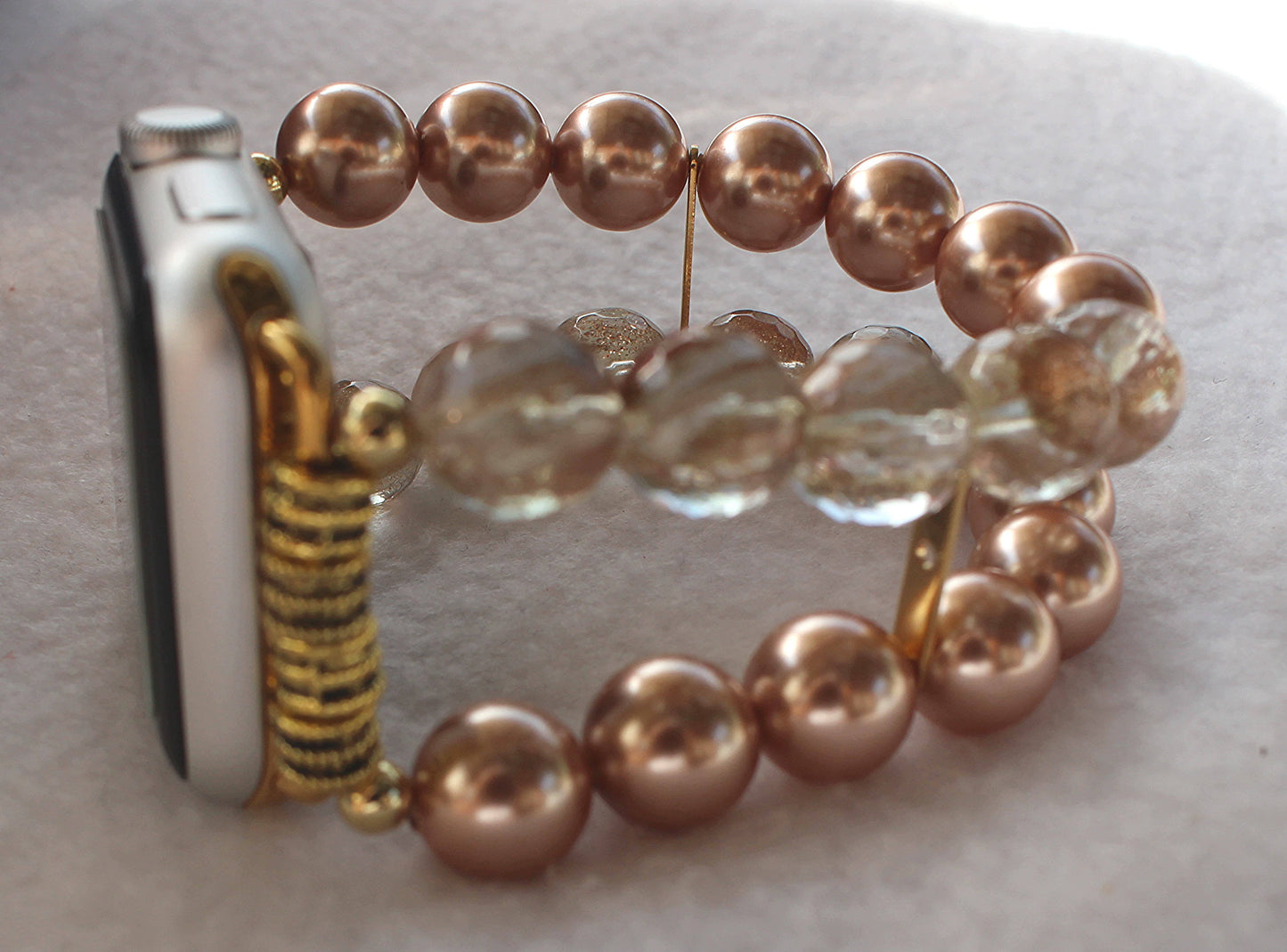 Rose Pearls and Rutilated Quartz Smartwatch Band for Apple Watch