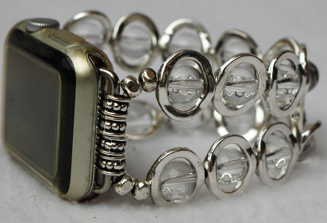 Silver Ovals and Clear Beads Watch Band for Apple Watch