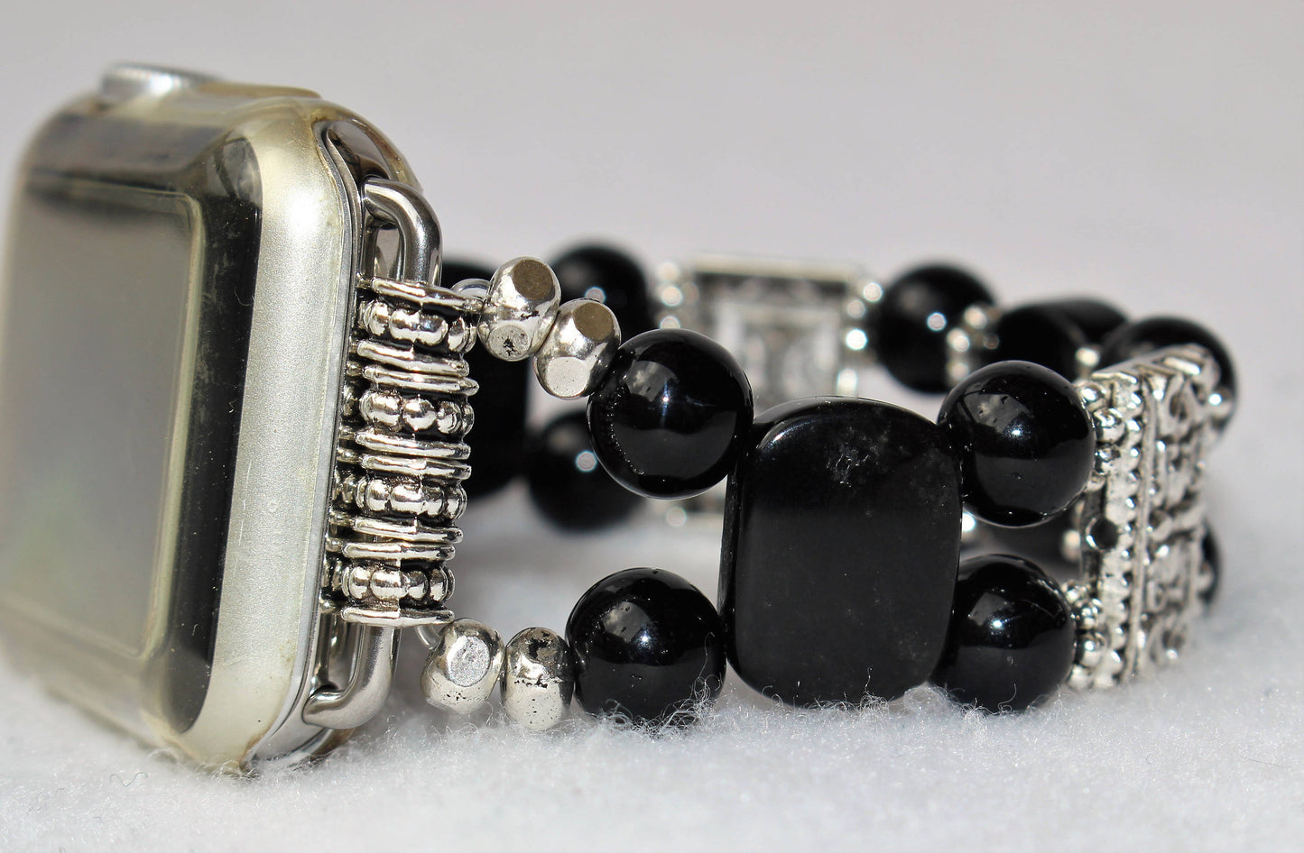 Black Onyx & Obsidian Apple Watch Band | Handmade Gemstone Bracelet
