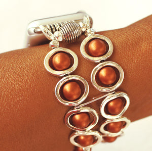 Silver Ovals and Copper Glass Beads Watch Band for Apple Watch