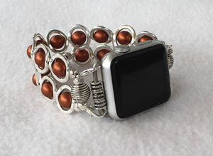 Silver Ovals and Copper Glass Beads Watch Band for Apple Watch