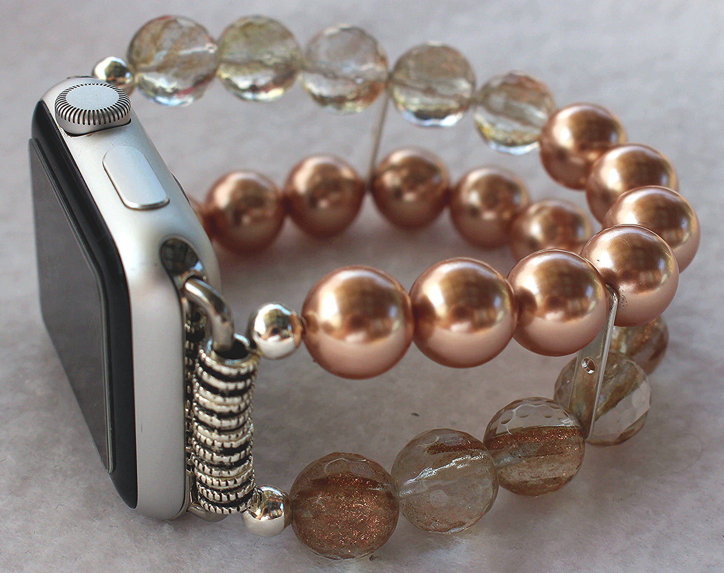 Rose Pearls and Rutilated Quartz Smartwatch Band for Apple Watch
