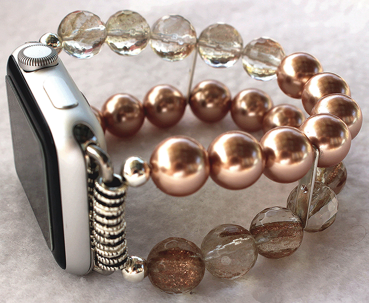 Rose Pearls and Rutilated Quartz Smartwatch Band for Apple Watch