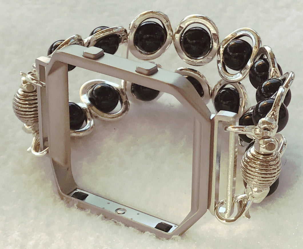 FITBIT Blaze Watch Band, Silver Ovals and Black Beads