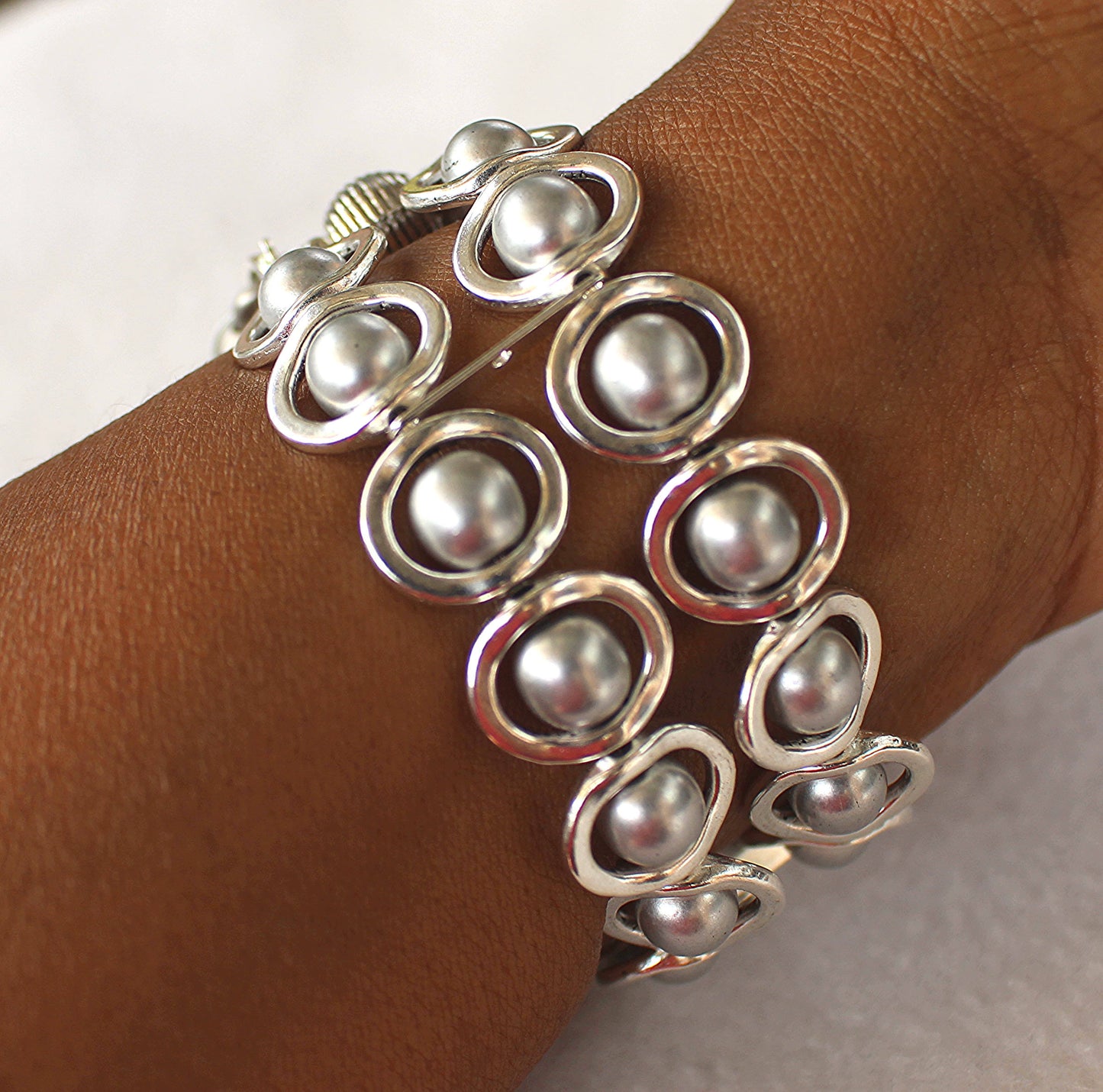 Silver Ovals and Silver Glass Beads Smartwatch Band for Apple Watch