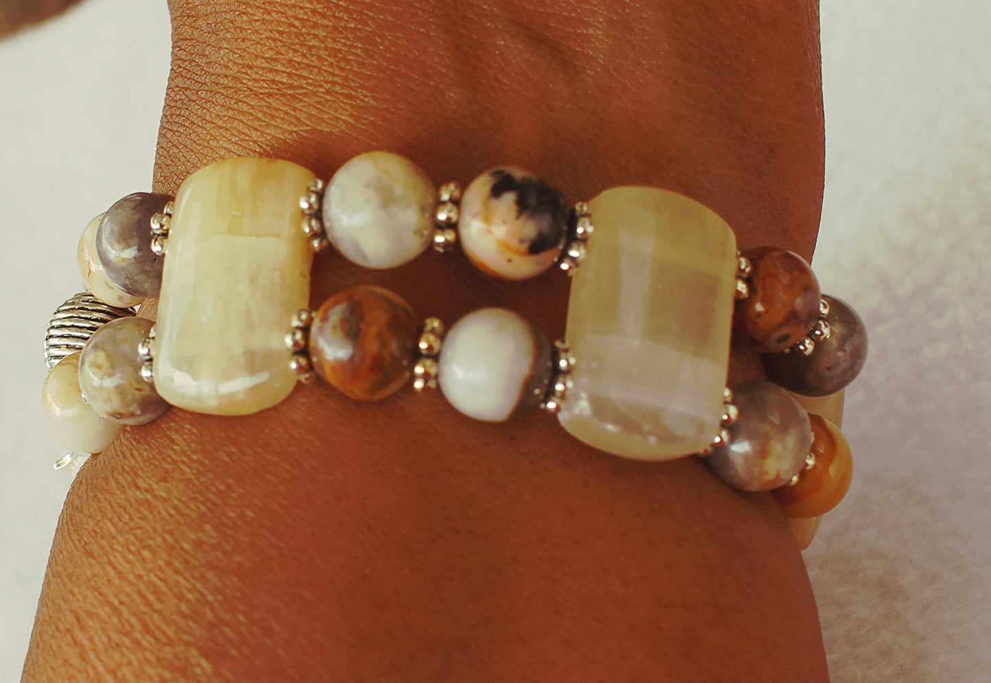 Crazy Agate and Yellow Agate Gemstone Watch Band for Apple Watch