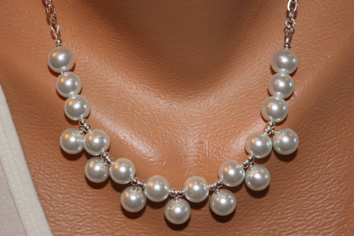 Necklace White Pearl Bib Necklace, Choker Bib Necklace White
