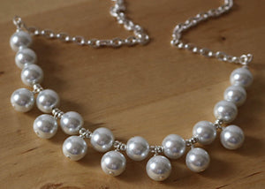 Necklace White Pearl Bib Necklace, Choker Bib Necklace White
