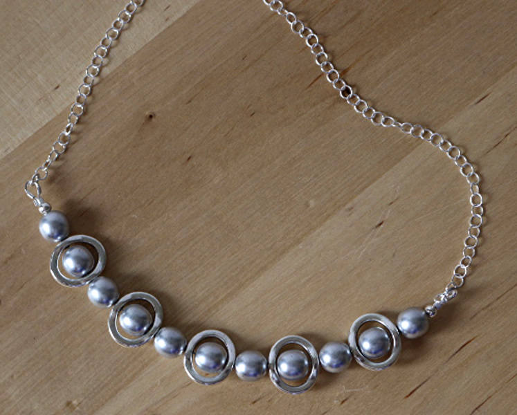 Necklace Silver and Silver Beads Bib Necklace, Choker Bib Necklace