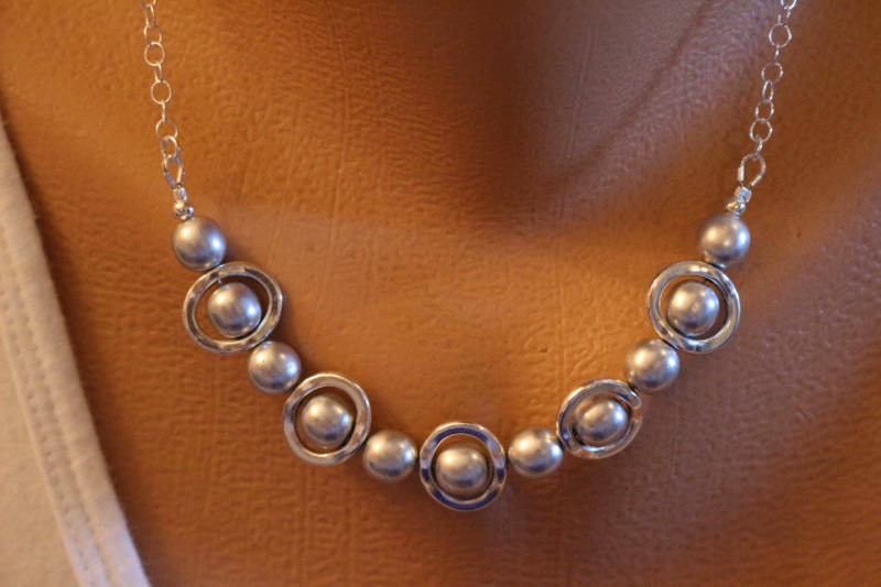 Necklace Silver and Silver Beads Bib Necklace, Choker Bib Necklace