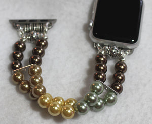 Watch Band for Apple Watch, Fall Color Pearl Bracelet, Brown Green Gold Yellow Pearls