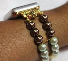 Load image into Gallery viewer, Watch Band for Apple Watch, Fall Color Pearl Bracelet, Brown Green Gold Yellow Pearls
