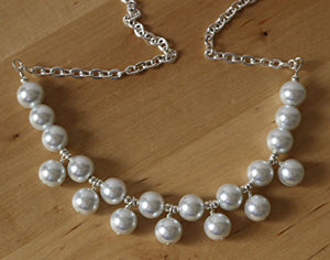 Necklace White Pearl Bib Necklace, Choker Bib Necklace White