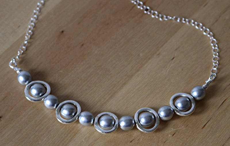 Necklace Silver and Silver Beads Bib Necklace, Choker Bib Necklace