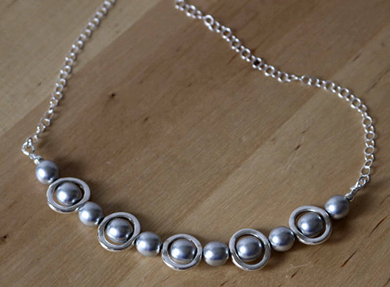 Necklace Silver and Silver Beads Bib Necklace, Choker Bib Necklace