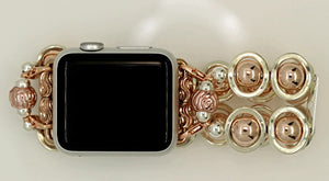 Watch Band for Apple Watch, Silver Ovals and Rose Gold Hematite Beads