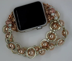 Watch Band for Apple Watch, Silver Ovals and Rose Gold Hematite Beads