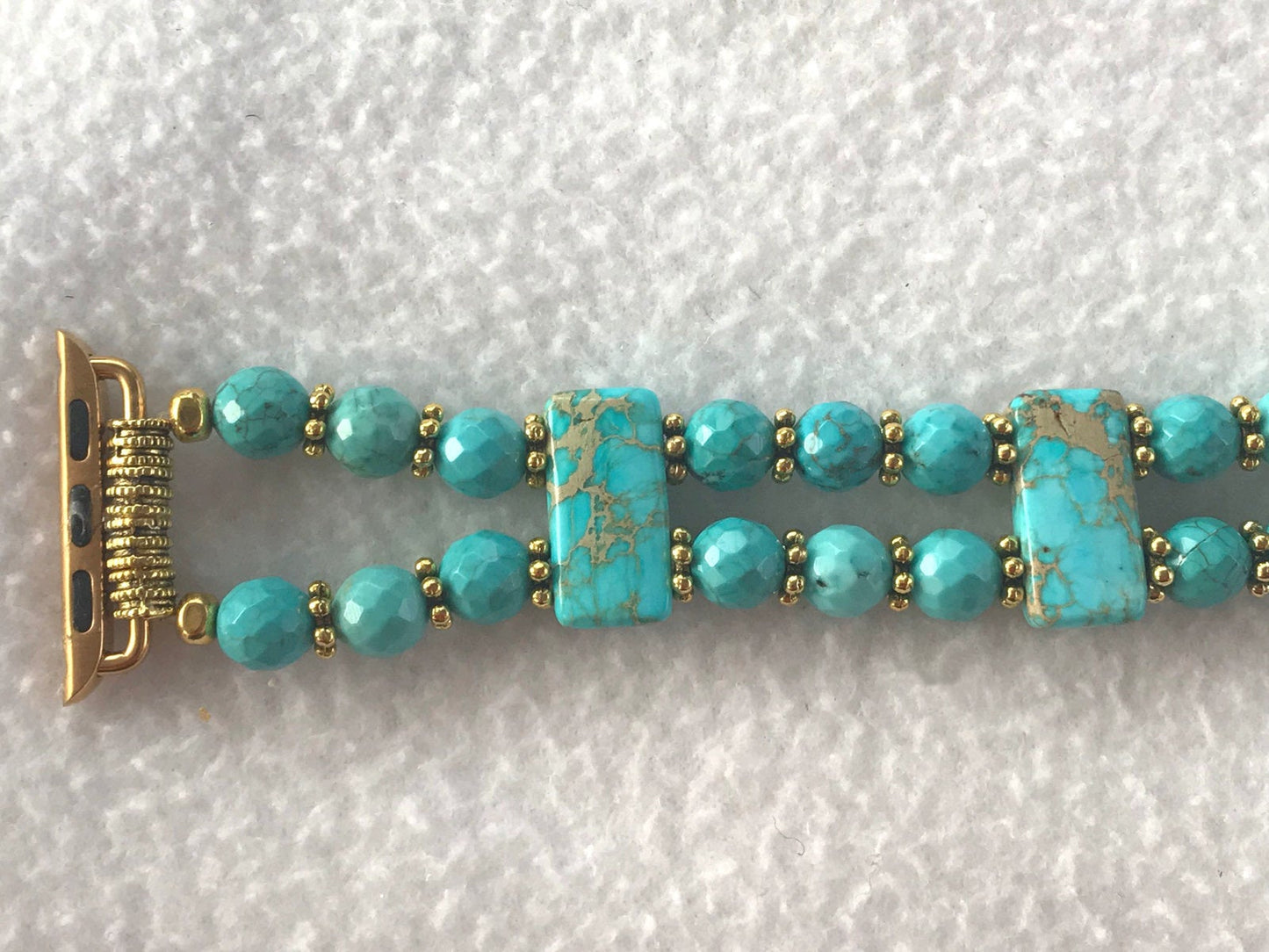Aqua Jasper & Turquoise Smartwatch Band for Apple Watch | Handmade Gemstone Bracelet