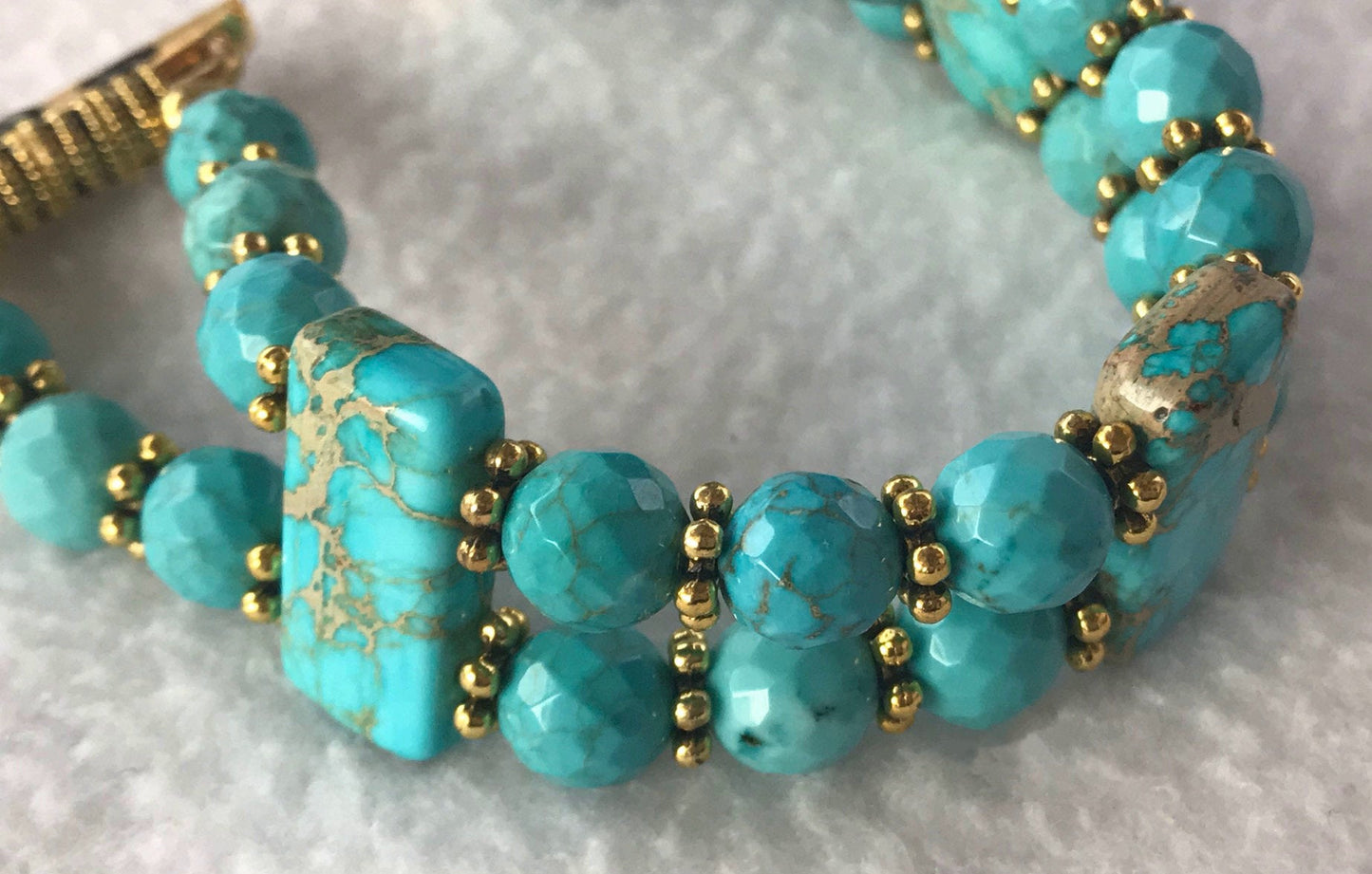 Aqua Jasper & Turquoise Smartwatch Band for Apple Watch | Handmade Gemstone Bracelet