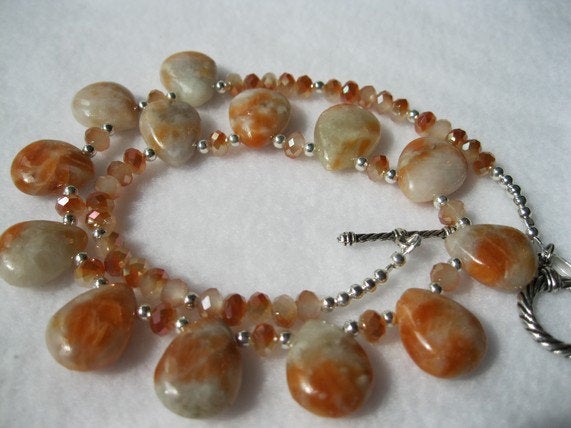 Orange Fire Calcite Tear Drops Necklace