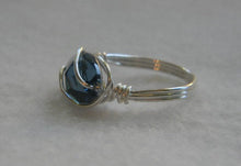 Load image into Gallery viewer, Denim Blue Crystal Navette Wire Wrapped Sterling Silver Ring

