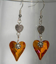 Load image into Gallery viewer, Dangle Heart Earrings, Pink Astral Wild Heart Crystal Earrings
