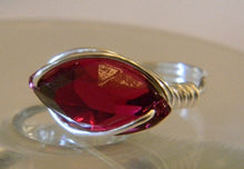 Load image into Gallery viewer, Sterling Silver Ruby Crystal Navette Wire Wrapped Ring
