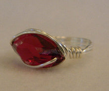 Load image into Gallery viewer, Sterling Silver Ruby Crystal Navette Wire Wrapped Ring
