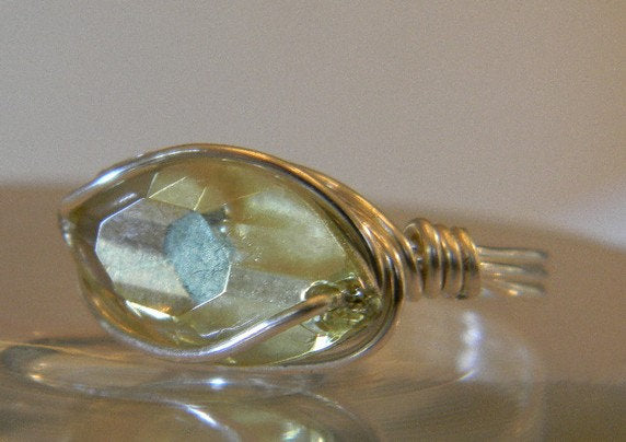 Sterling Silver Jonquil Crystal Navette Wire Wrapped Ring