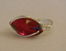 Load image into Gallery viewer, Sterling Silver Ruby Crystal Navette Wire Wrapped Ring
