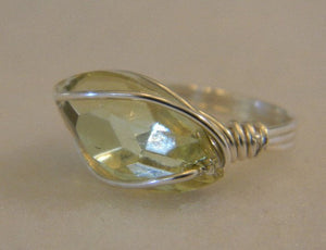 Sterling Silver Jonquil Crystal Navette Wire Wrapped Ring