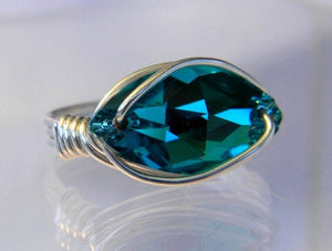 Sterling Silver Blue Zircon Crystal Navette Ring