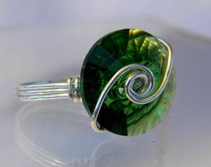 Sterling Silver Crystal Moss Green Round Ring
