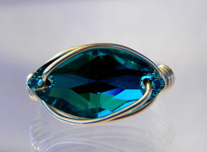 Sterling Silver Blue Zircon Crystal Navette Ring