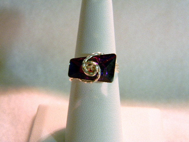 Sterling Silver Crystal Volcano Trapezee Ring, Purple Silver Ring