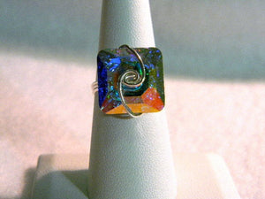 Sterling Silver Iridescent Square Ring