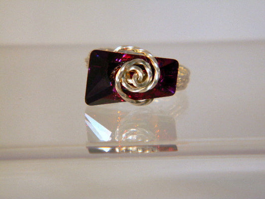Sterling Silver Crystal Volcano Trapezee Ring, Purple Silver Ring