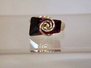 Sterling Silver Crystal Volcano Trapezee Ring, Purple Silver Ring