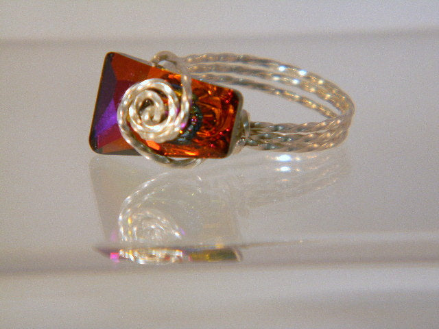 Sterling Silver Crystal Volcano Trapezee Ring, Purple Silver Ring
