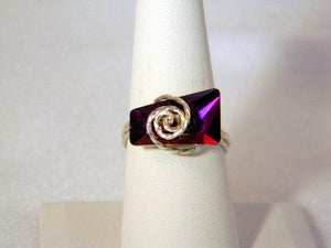 Sterling Silver Crystal Volcano Trapezee Ring, Purple Silver Ring